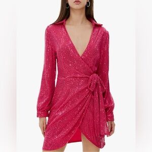 Sequin plunge mini dress L